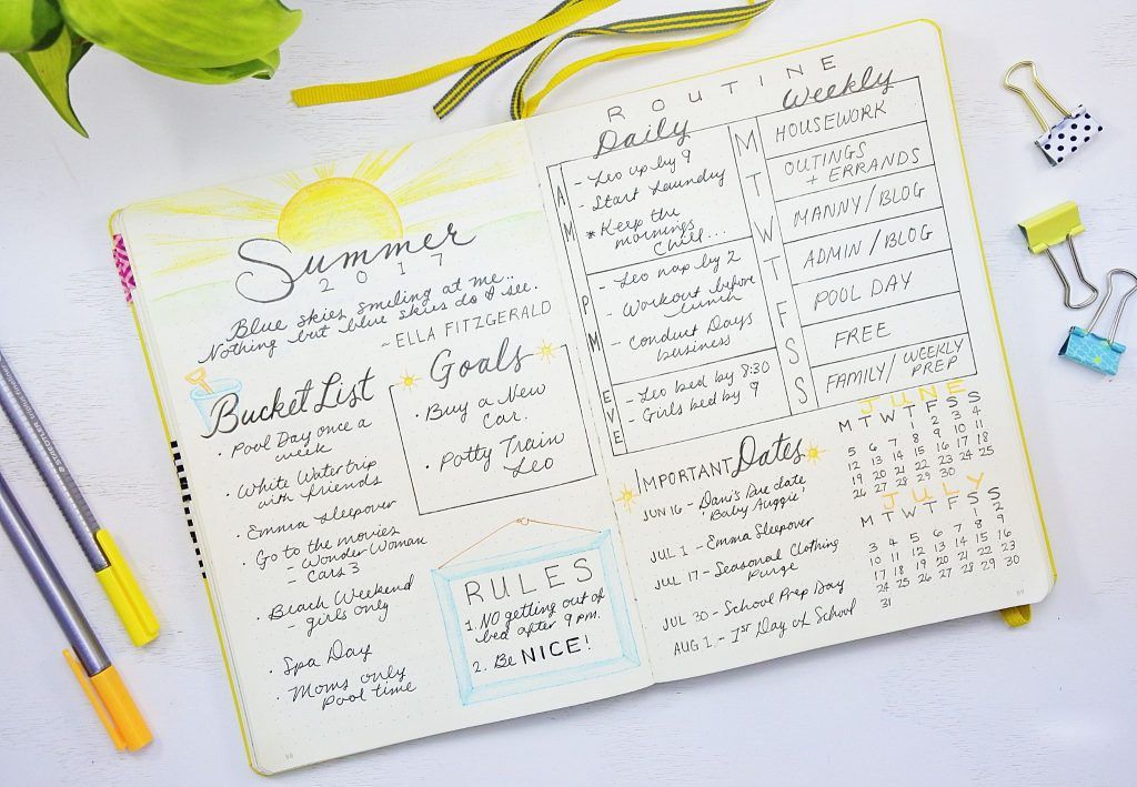 summer plan bullet journal