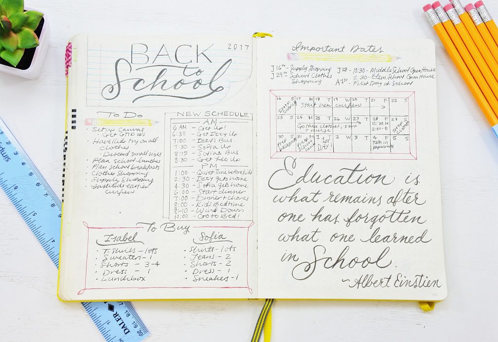 Back to school planning bullet journal quote