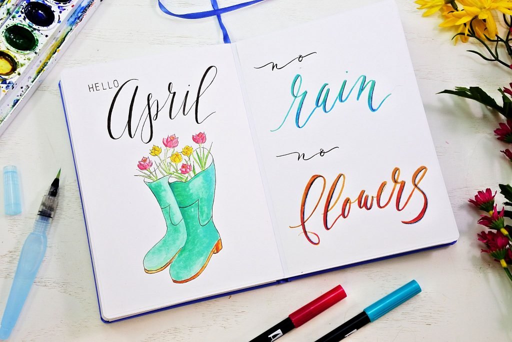 April bullet journal cover page. Bullet journal monthly spread ideas!