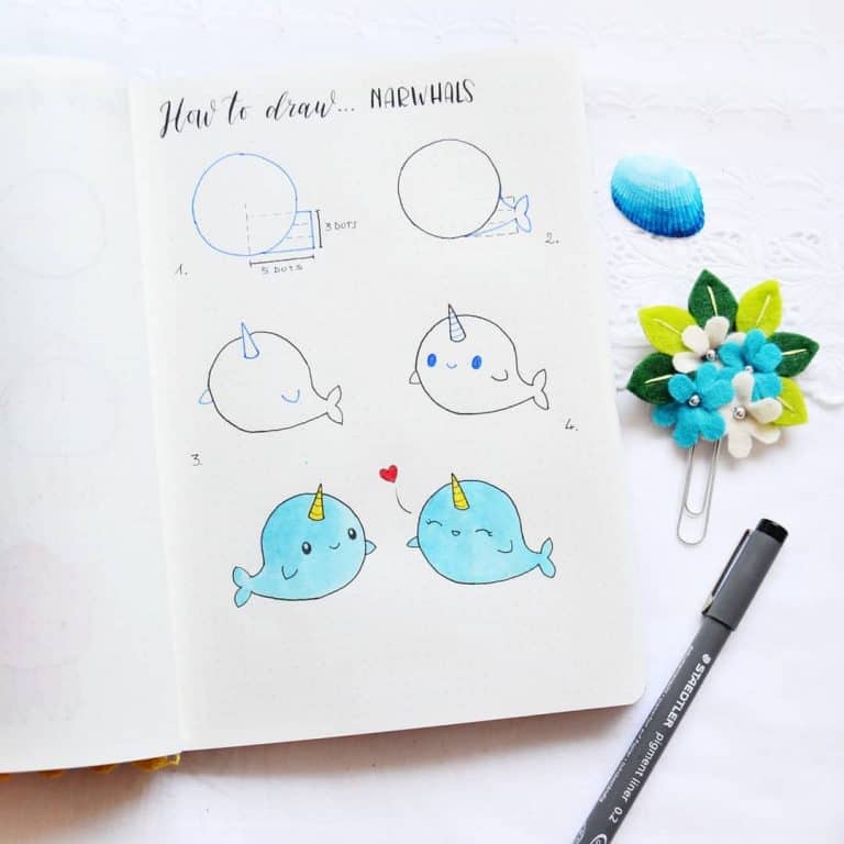 Animal doodles for a bullet journal how to draw a narwhal