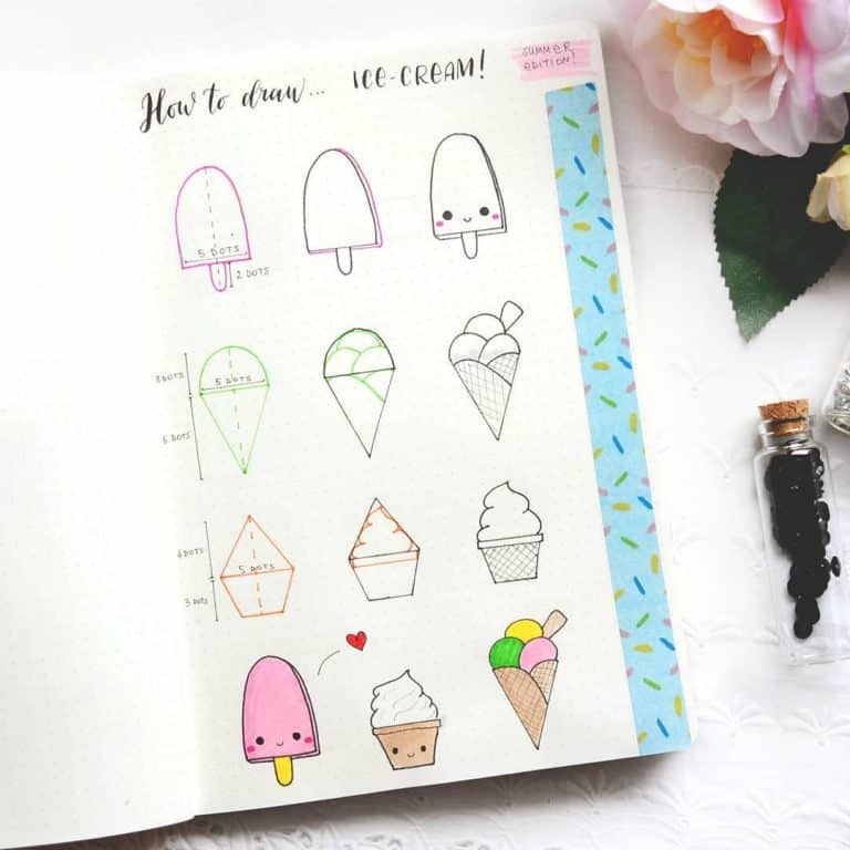How to draw ice cream cute summer doodles for your bullet journal