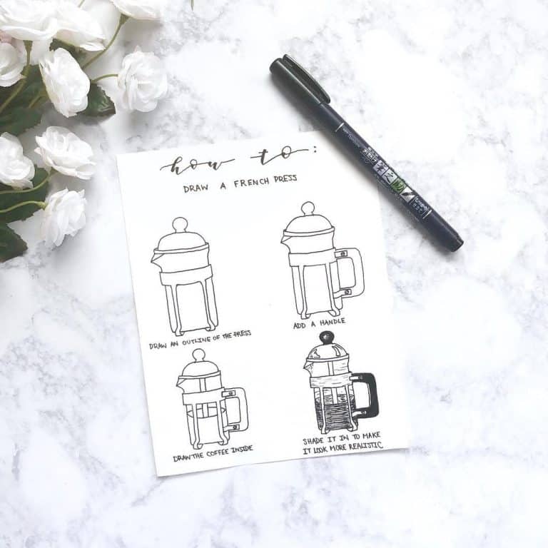 Bullet journal doodles for winter how to draw a french press
