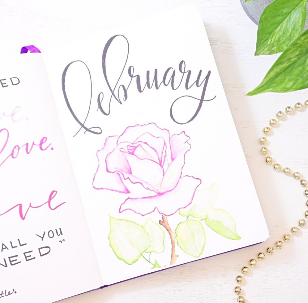 February bullet journal cover page.