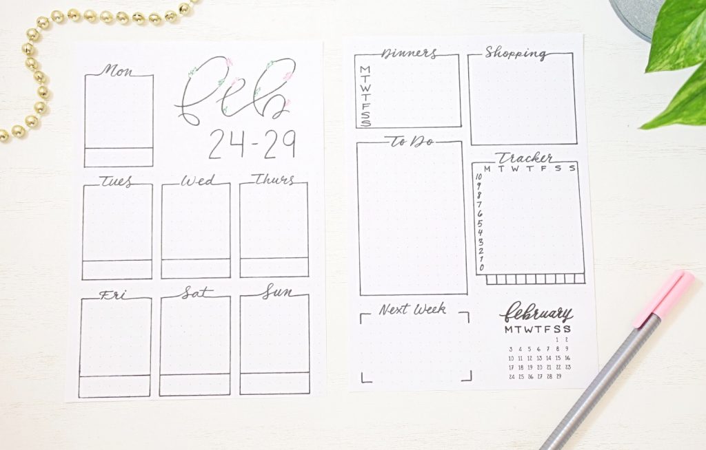 Printable February weekly spreads.