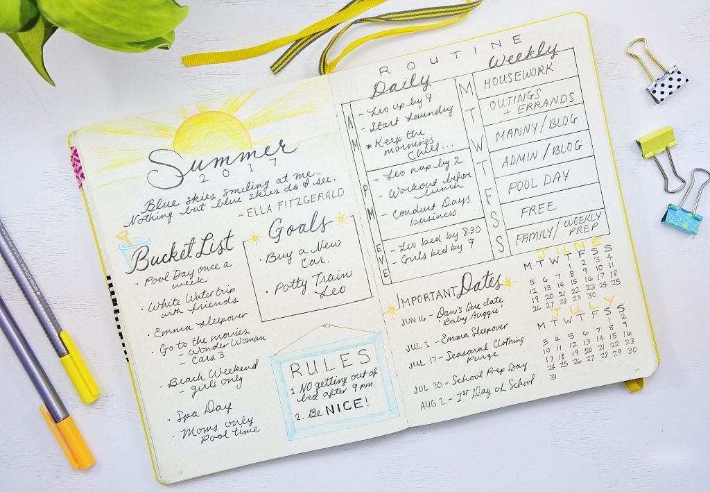 summer planning bullet journal