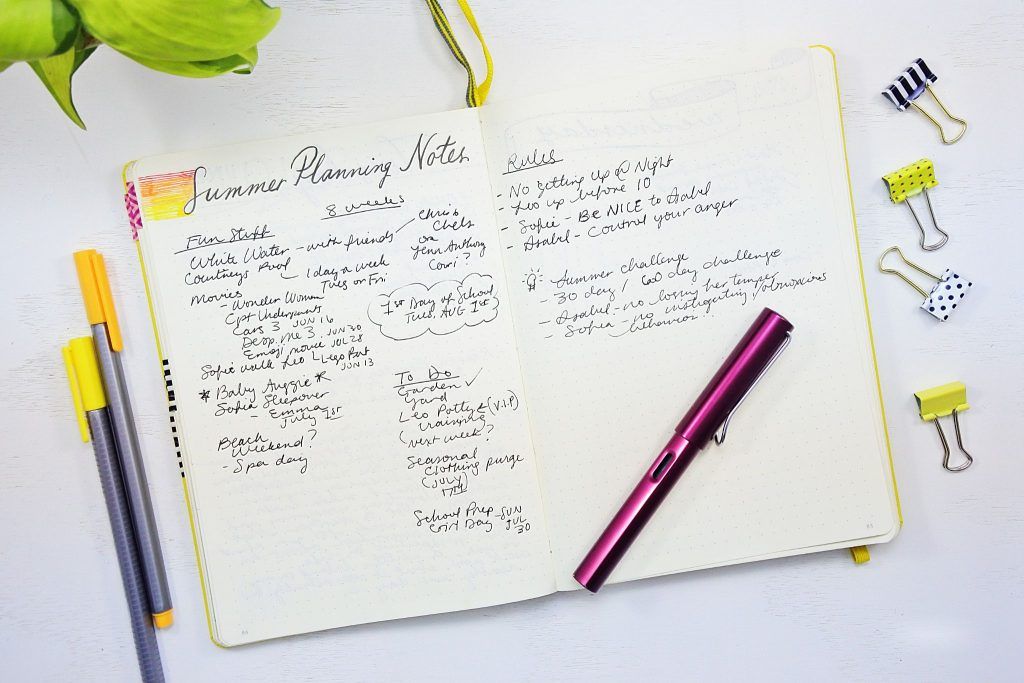 summer planning notes bullet journal