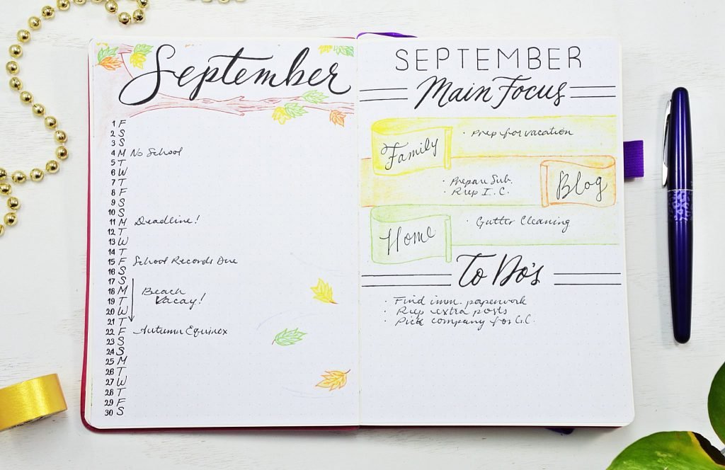 Bullet Journal monthly spread - how to start a Bullet Journal