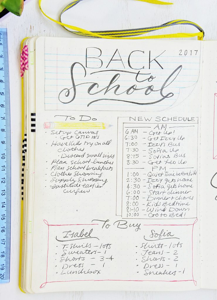 back to school planning bullet journal