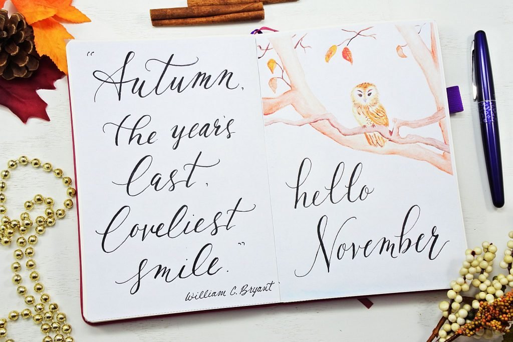 watercolor November hello page bullet journal