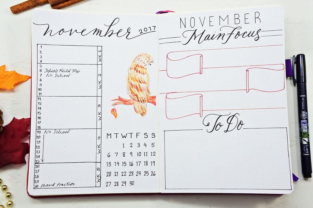 Bullet Journal monthly spread November