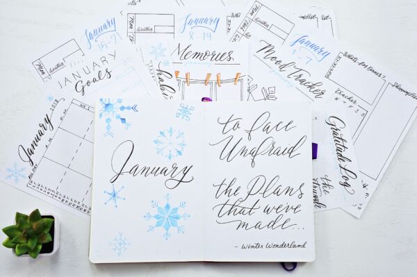 January bullet journal printable , monthly spread