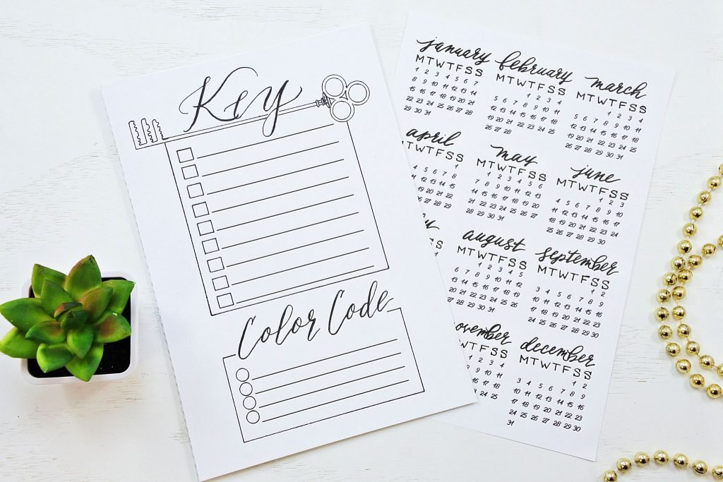 bullet journal spread — key and year at a glance