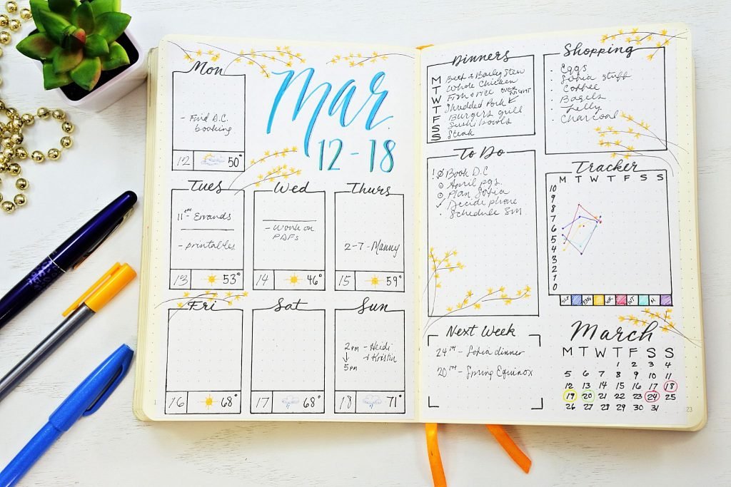 Bullet Journal weekly spreads