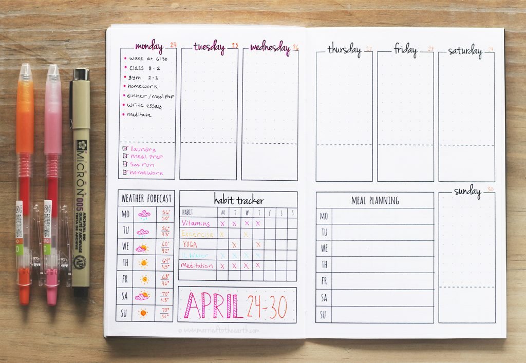 bullet journal weekly spread