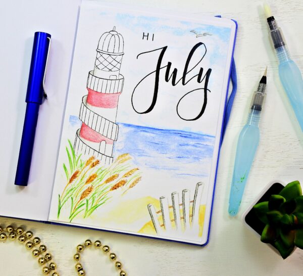 bullet journal cover page for july