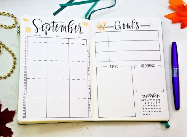 September bullet journal calendar.