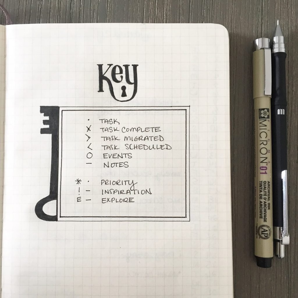 Beutiful minimilist bullet journal key page