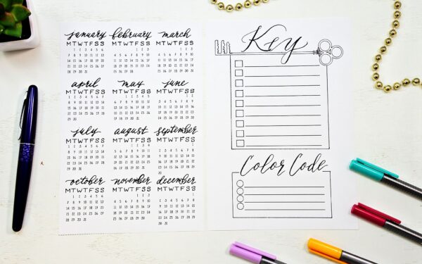 Printable year at a glance and bullet journal key