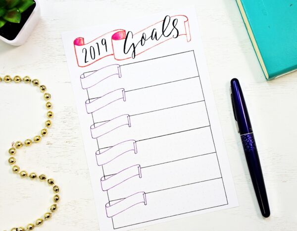 Printable goals spread for a bullet journal