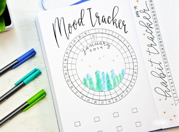 January bullet journal setup printable mood tracker