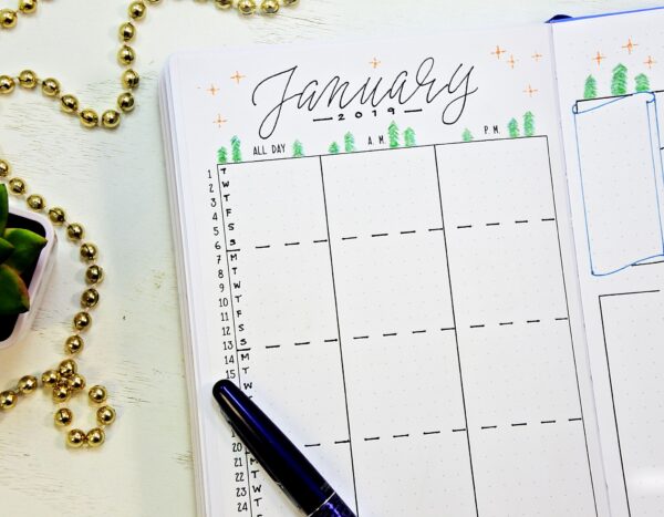 January bullet journal setup printable calendar