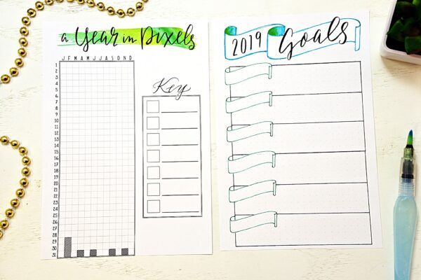 Printable year in pixels and goals worksheet