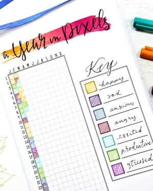 2019 bullet journal setup with a Printable year in pixels.