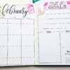 Printable February bullet journal setup with monthly calendar and goals worksheet.