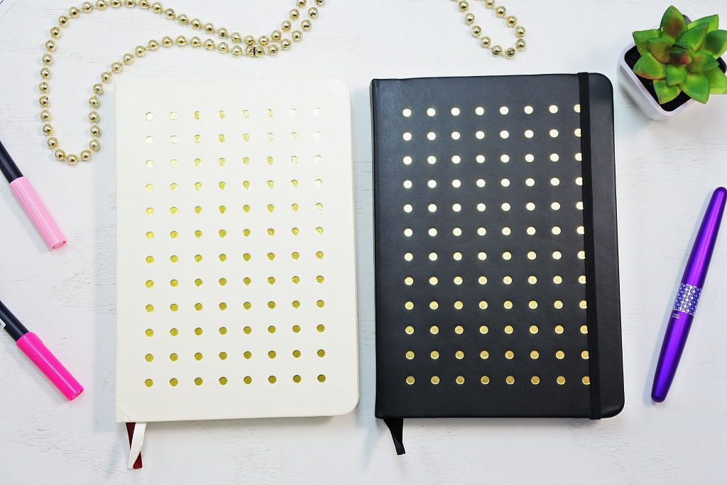 Black, white and gold dot grid notebooks.