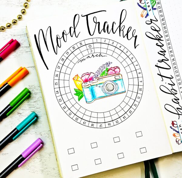 Printable mood tracker for a bullet journal.