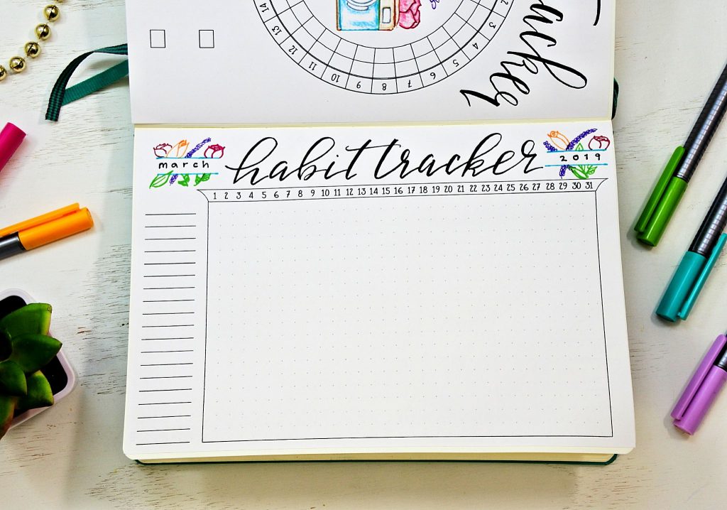 Printable bullet journal habit tracker.