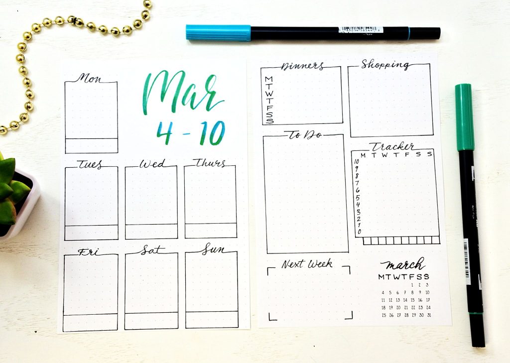 Printable March weekly spread.