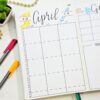 Bullet journal calendar for April.