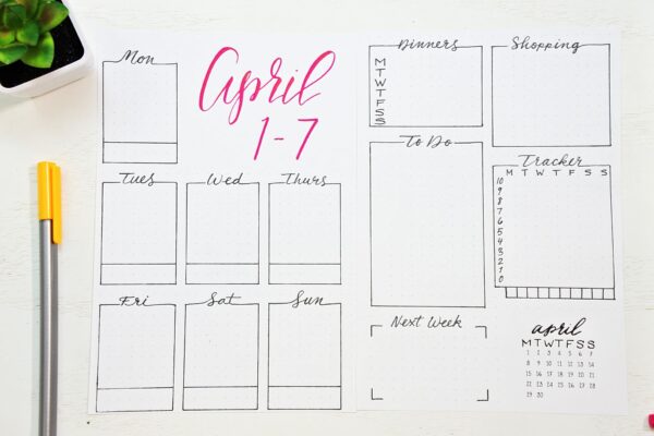 Printable weekly spread for April 2019.