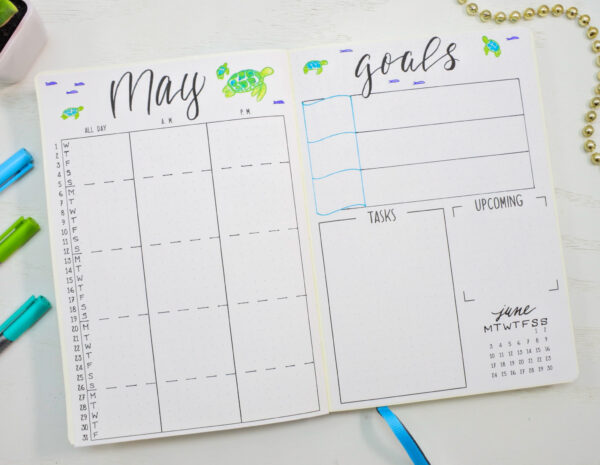 Monthly spread for may bullet journal