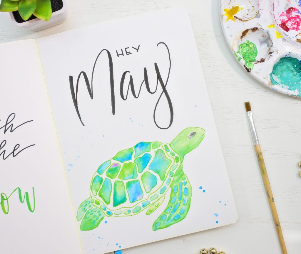 May bullet journal cover page sea turtle theme