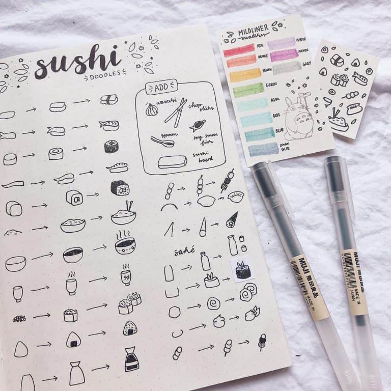 cute doodles how to draw sushi bullet journal doodles