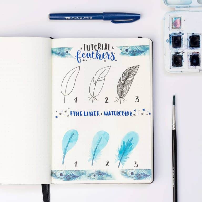 How to draw feathers bullet journal doodles