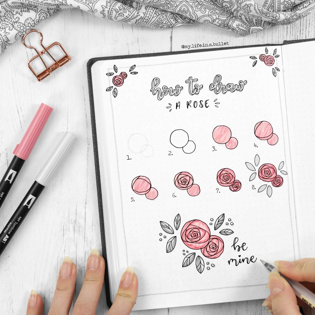 How to draw roses in a bullet journal.