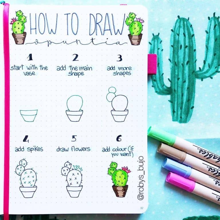 How to draw a cactus cute bullet journal doodles