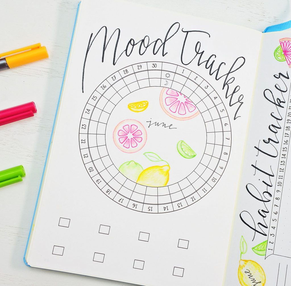 Citrus-themed Bullet Journal mood tracker