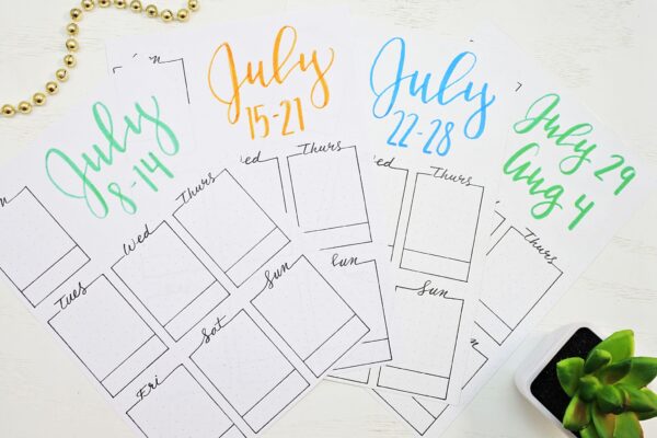 Printable weekly spreads for July 2019.