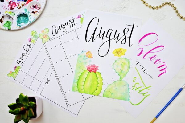 printable bullet journal setup for august 2019