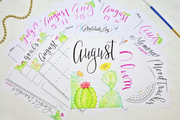 printable bullet journal setup for august