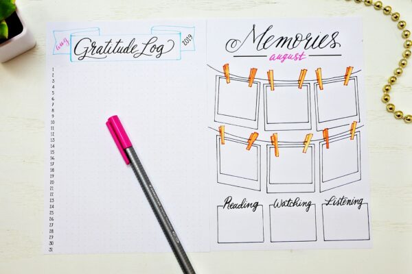 printable gratitude log and memories page