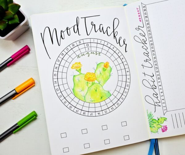 bullet journal mood tracker for august