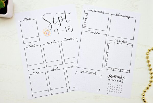 Printable bullet journal weekly spreads for September.