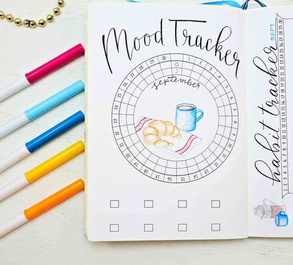 Bullet journal setup circular mood tracker.