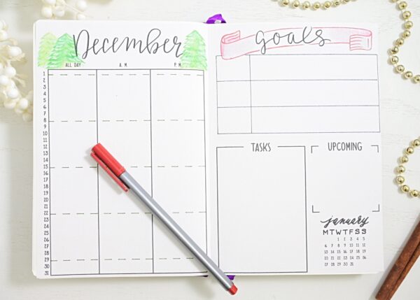 December bullet journal calendar