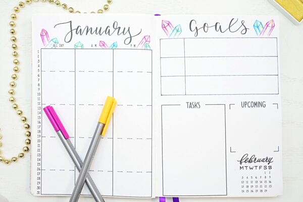January bullet journal calendar